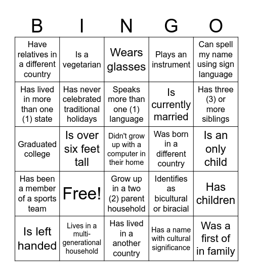 PEOPLE BINGO Card