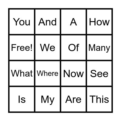 Sight Words Bingo Card