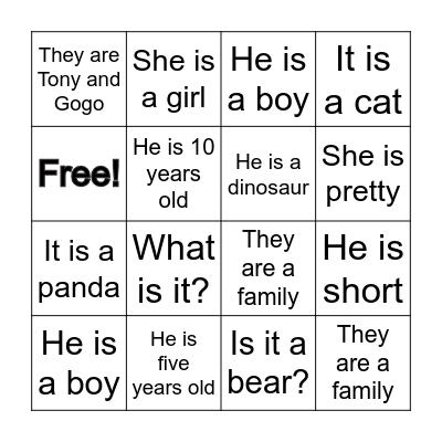 Verb To be Bingo Card