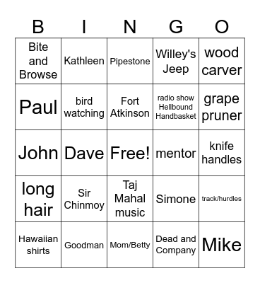 GLENO Bingo Card