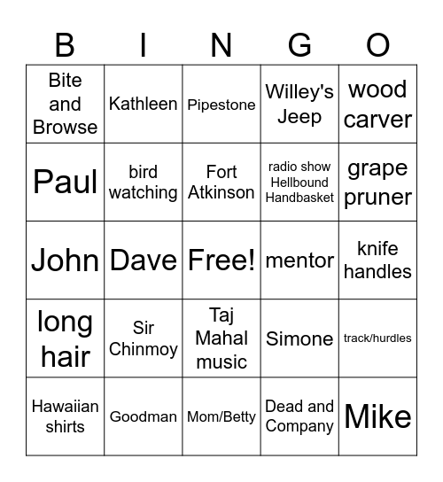 GLENO Bingo Card