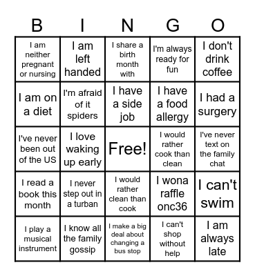 Laufer family get to gother Bingo Card