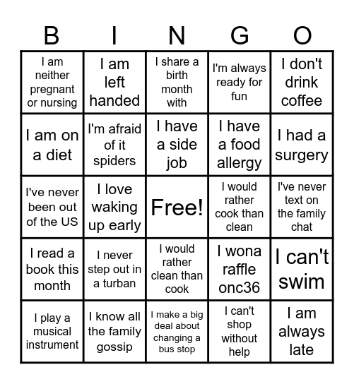 Laufer family get to gother Bingo Card