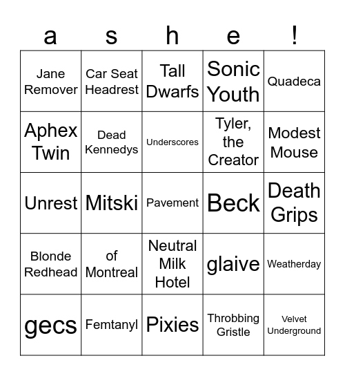 ashe goes music mode bingo Card