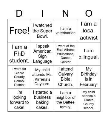 People I Met Today Bingo Card