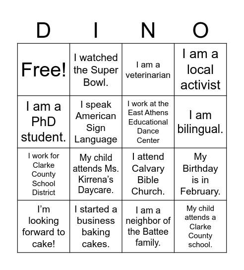 People I Met Today Bingo Card