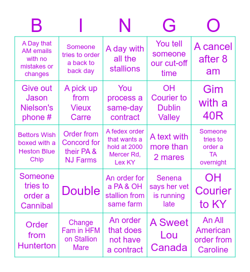 March Breeding Season Bingo! Bingo Card