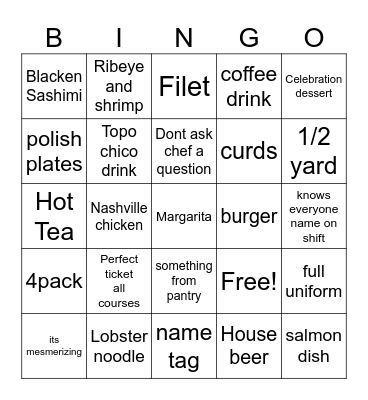 Yard House Bingo Card