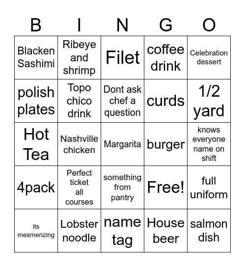 Yard House Bingo Card