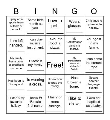 Confirmation Retreat Bingo Card