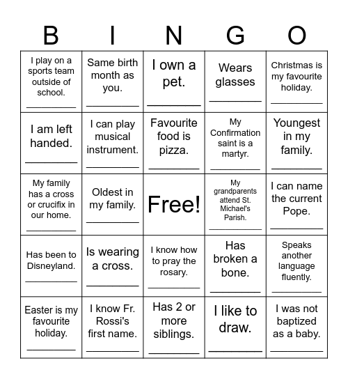 Confirmation Retreat Bingo Card