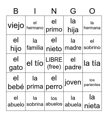 La Familia Bingo Card