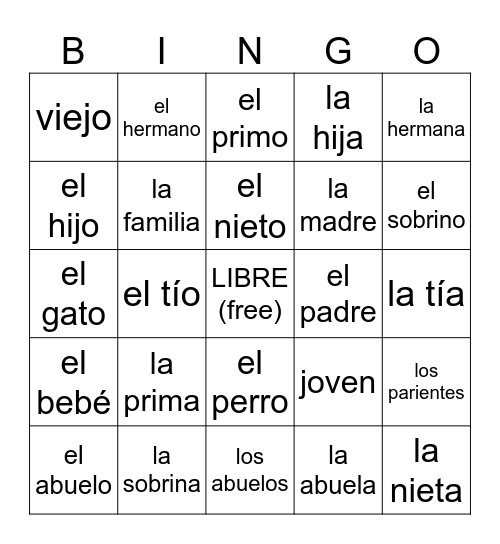 La Familia Bingo Card