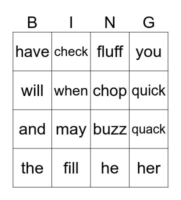 Kindergarten Sight Words Bingo Card