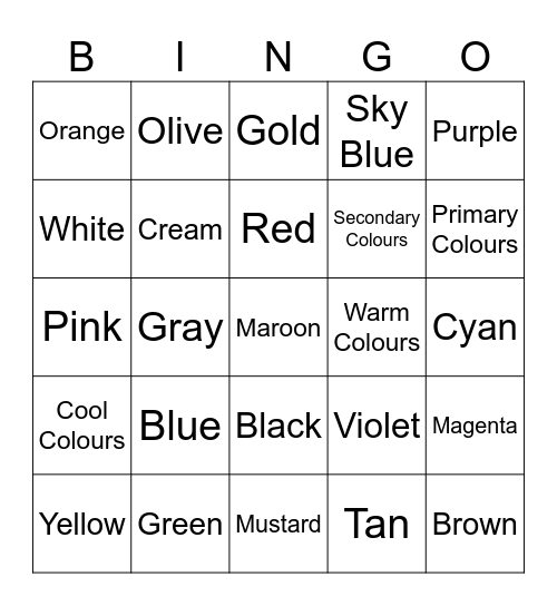 colours Bingo Card