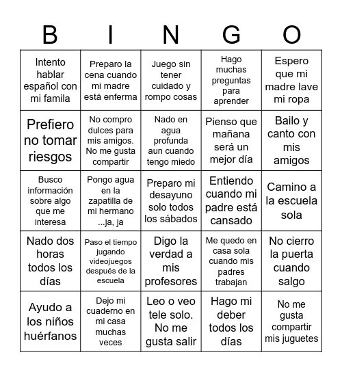 Rasgos de Personalidad Azul Bingo Card