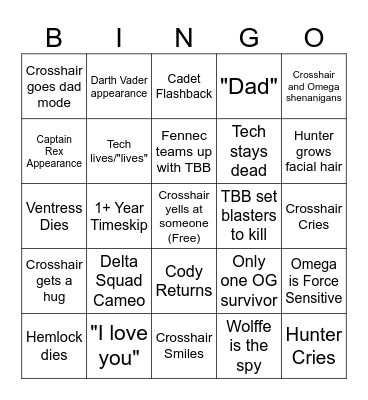The Bad Batch S3 Predictions Bingo Card