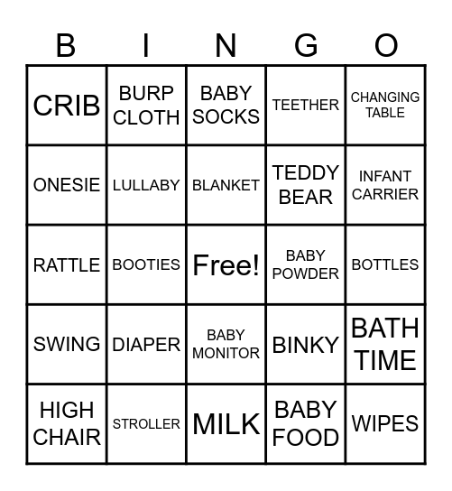 Baby Bingo Card
