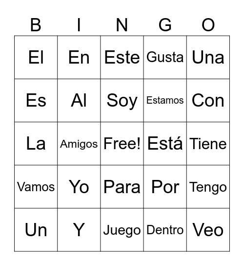 Palabra de Alta Frecuencia Bingo Card