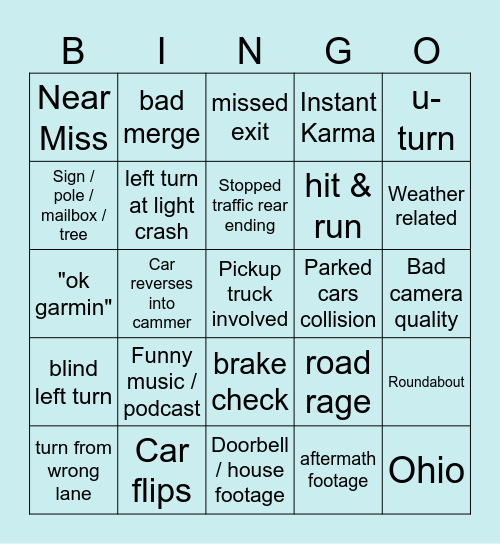 Idiots in cars Bingo Card