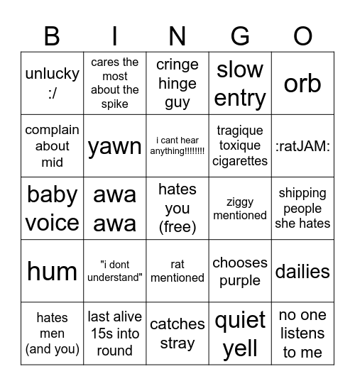 Meg Bingo Card