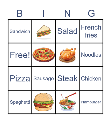 Yummy food Bingo Card