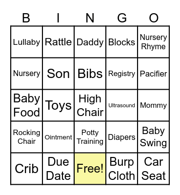 Baby Shower Bingo Card