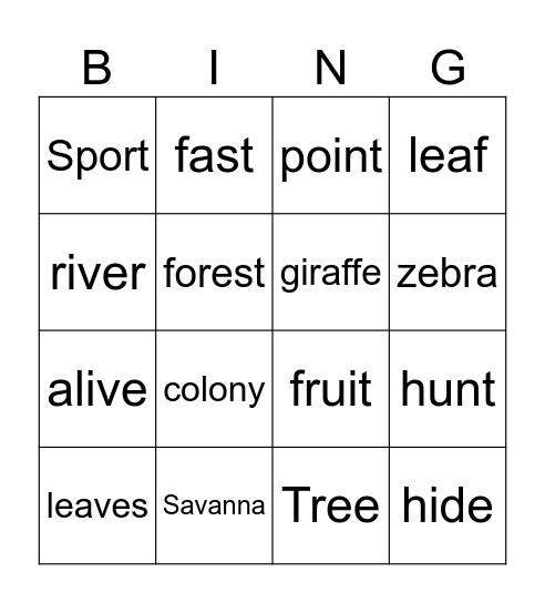 Where do animals live? Bingo Card