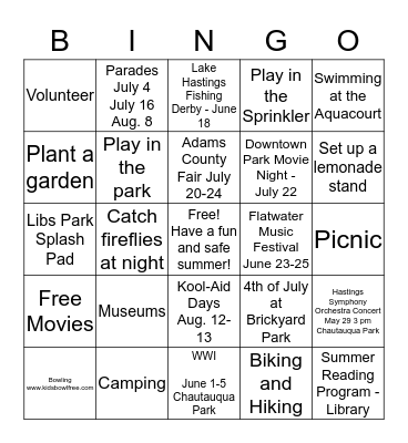 Summer Fun in Hastings Bingo Card