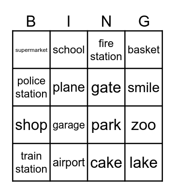 Places Bingo Card