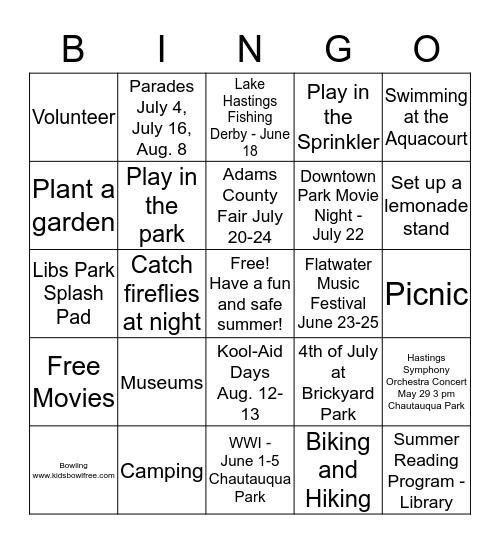 Summer Fun in Hastings Bingo Card