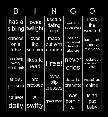 slip dress soirée Bingo Card