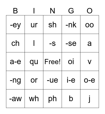 Phonics B Bingo Card