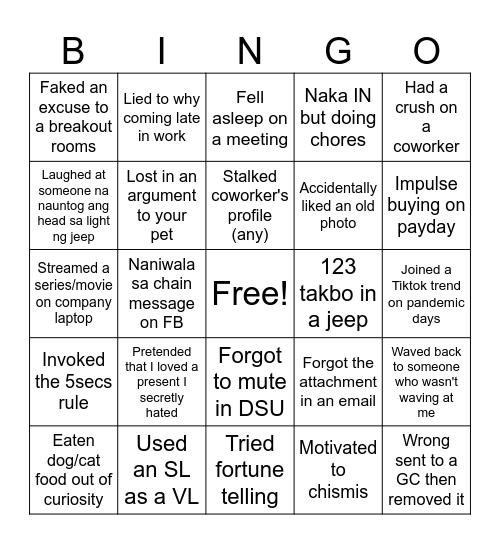 Never Have I Ever Bingo Card