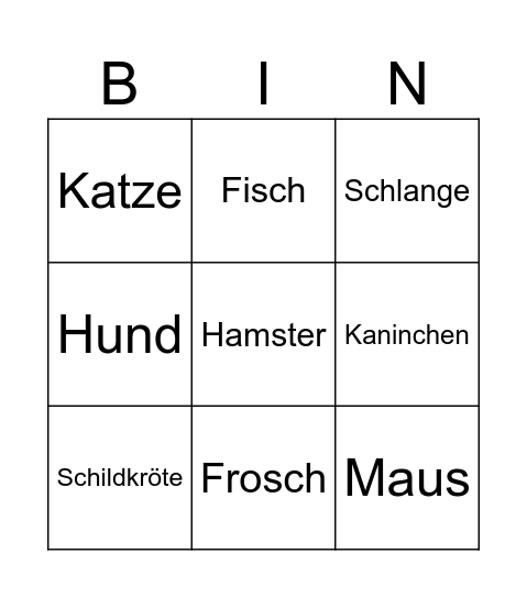 Haustiere Bingo Card