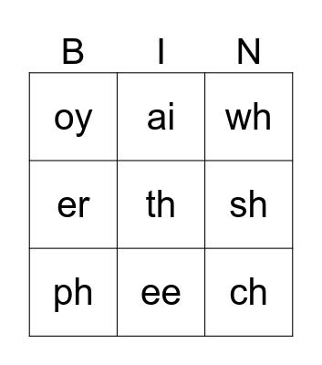 Phonics Bingo Card