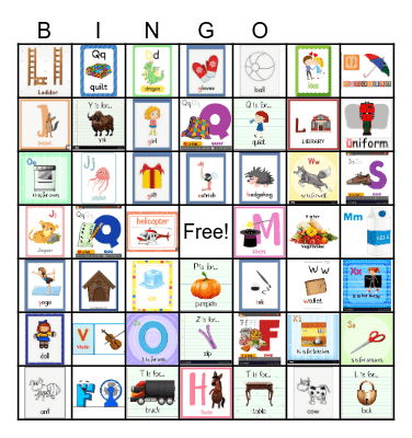 Vocabulary Bingo A to Z 7 grid Bingo Card