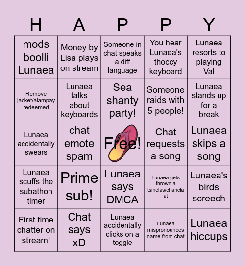 Lunaea-Thon Bingo Card