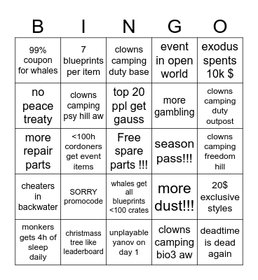 1/03/24 update Bingo Card