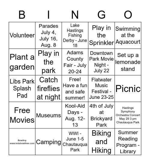 Summer Fun in Hastings Bingo Card