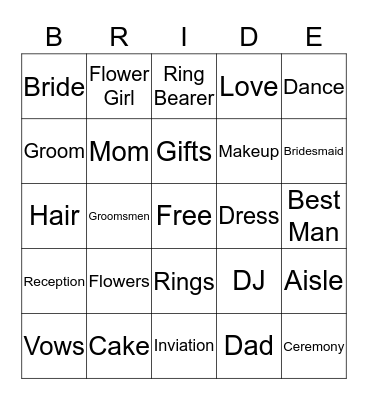 Wedding Shower Bingo Card