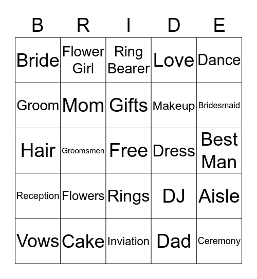 Wedding Shower Bingo Card