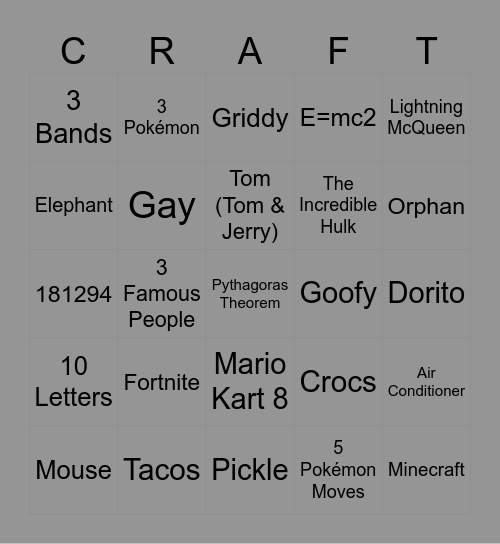 Infinite Craft Bingo Card