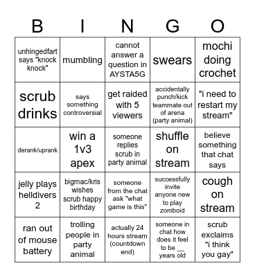 SCRUBZAMA 24 HOURS | CLIP Bingo Card