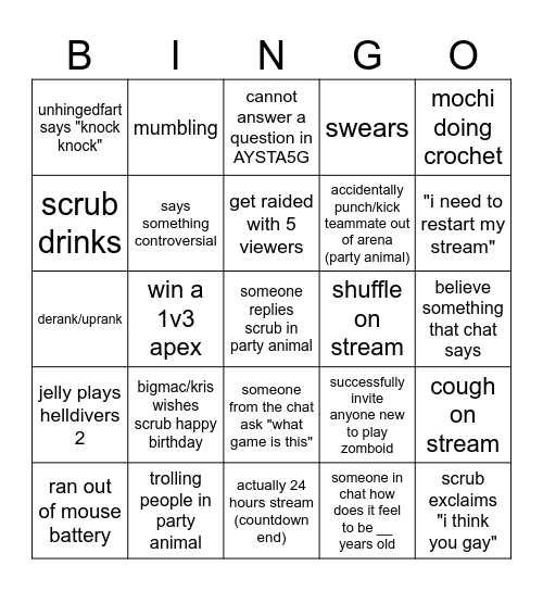 SCRUBZAMA 24 HOURS | CLIP Bingo Card