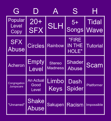 GD Recent Tab Bingo Card