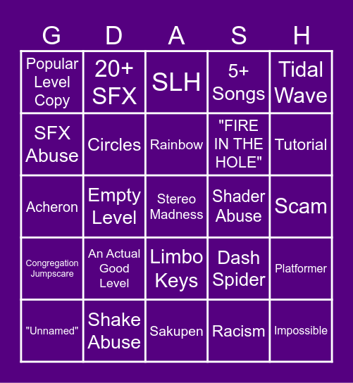 GD Recent Tab Bingo Card