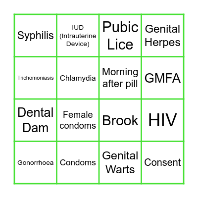 Sexual Health Bingo! Bingo Card