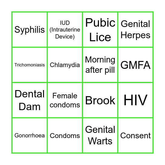 Sexual Health Bingo! Bingo Card