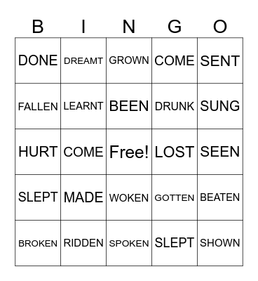 PARTICIPLE VERBS Bingo Card